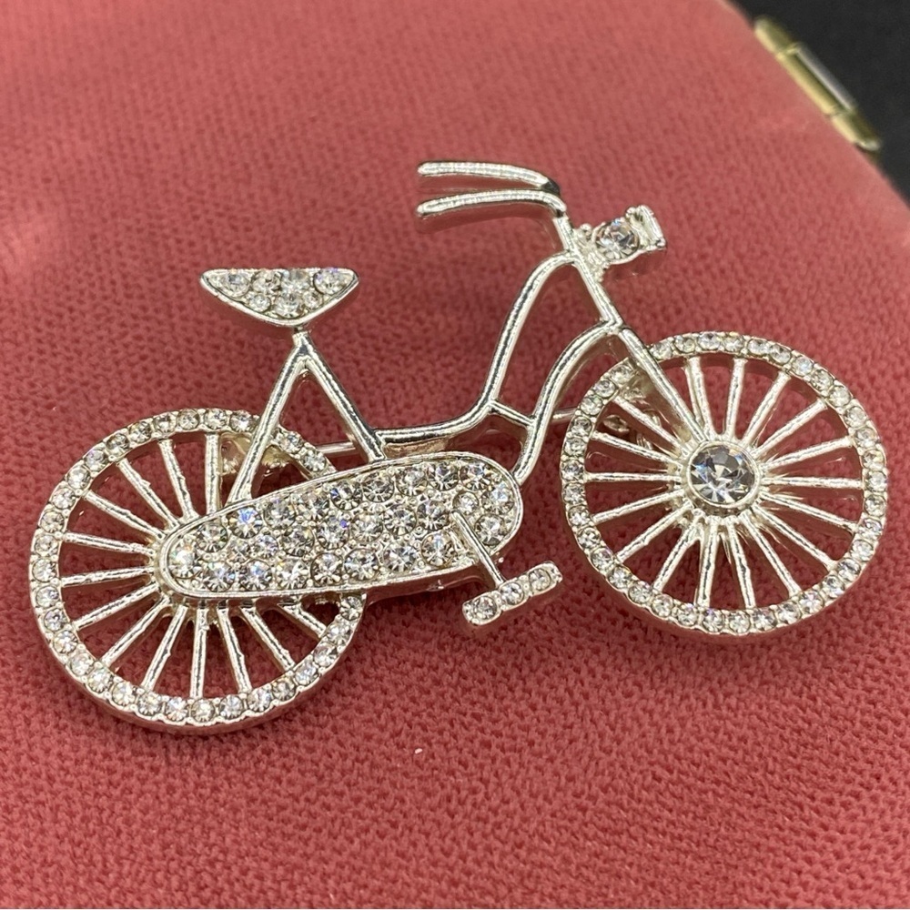 Pave Crystal Rhinestone Silver Tone Dutch Amsterdam Bicycle Pin - Picture 4 of 11